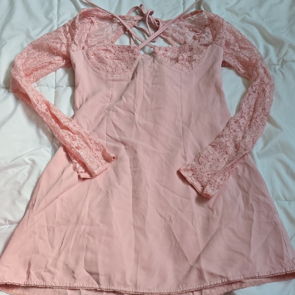 Pink Lace Long Sleeve Dress